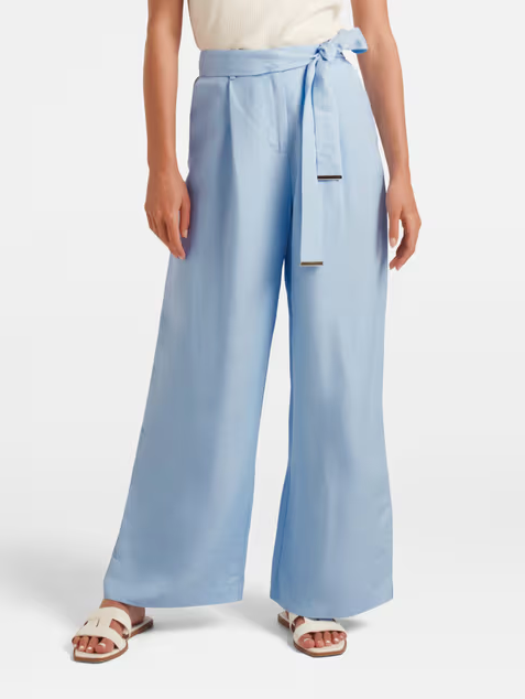 Pantalones de lino de pierna ancha (Azul claro)